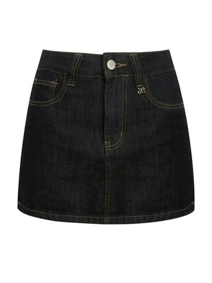 Plaid Trim Denim Skirt