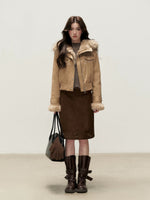 Embroidered Faux Suede Hooded Jacket