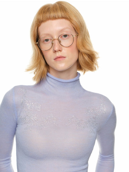 Rose Rhinestone Knit Turtleneck Base Layer