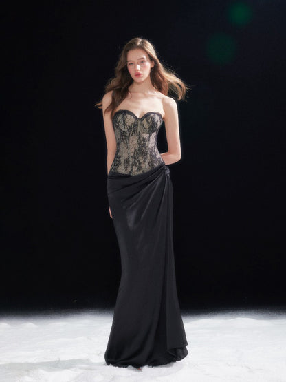 Lace Corset Satin Maxi Dress