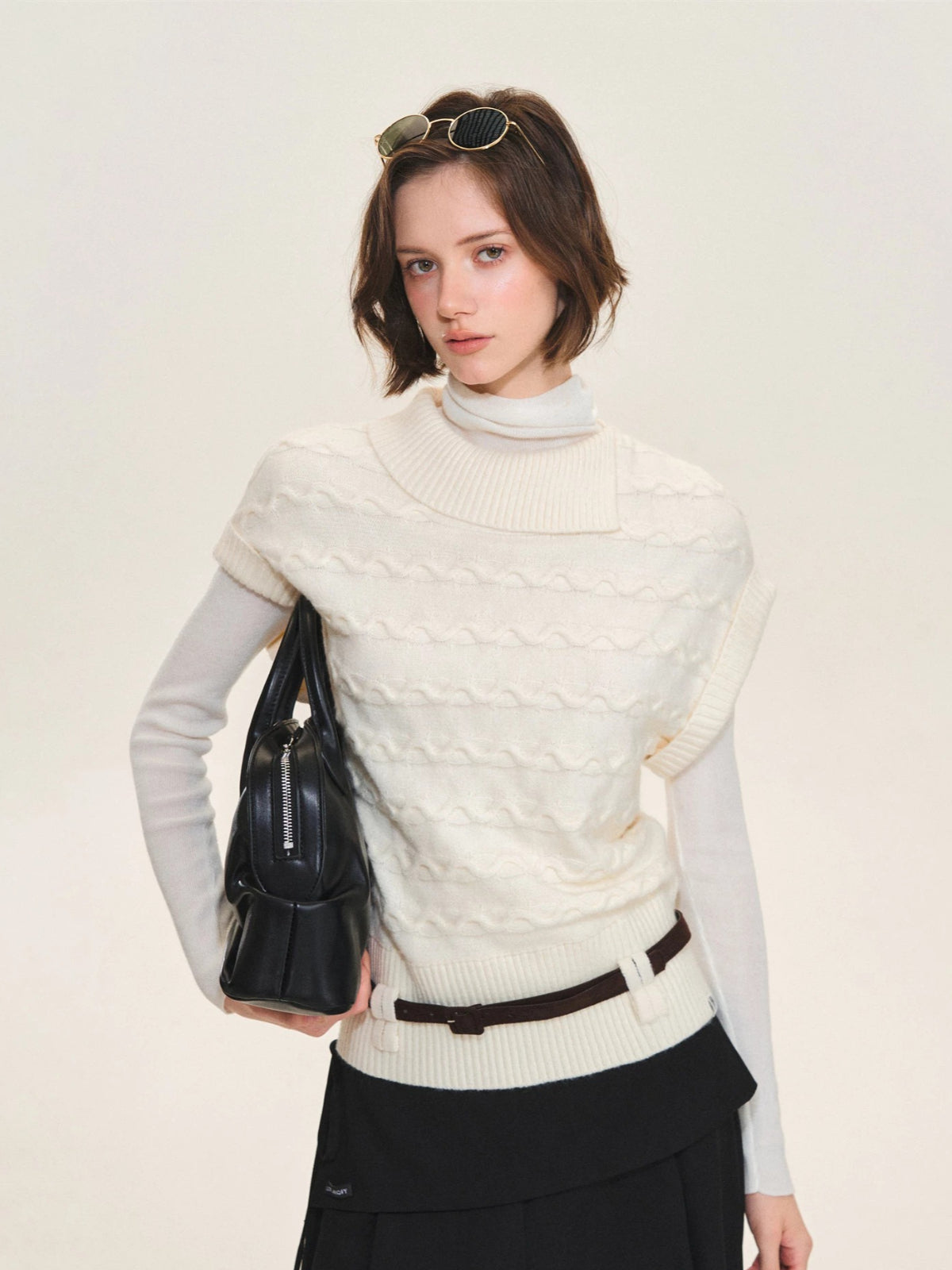 Belted Collared Wool Blend Vest