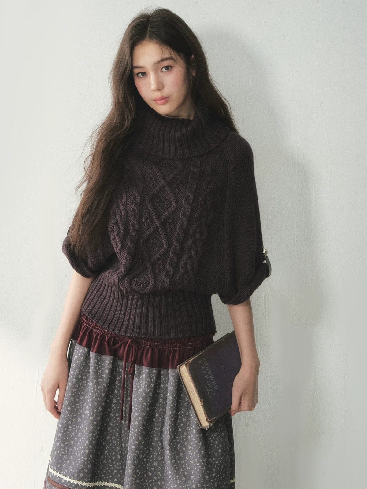 Cable Knit Turtleneck Cape Sweater