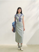 Printed Side Gathered Tie Dress