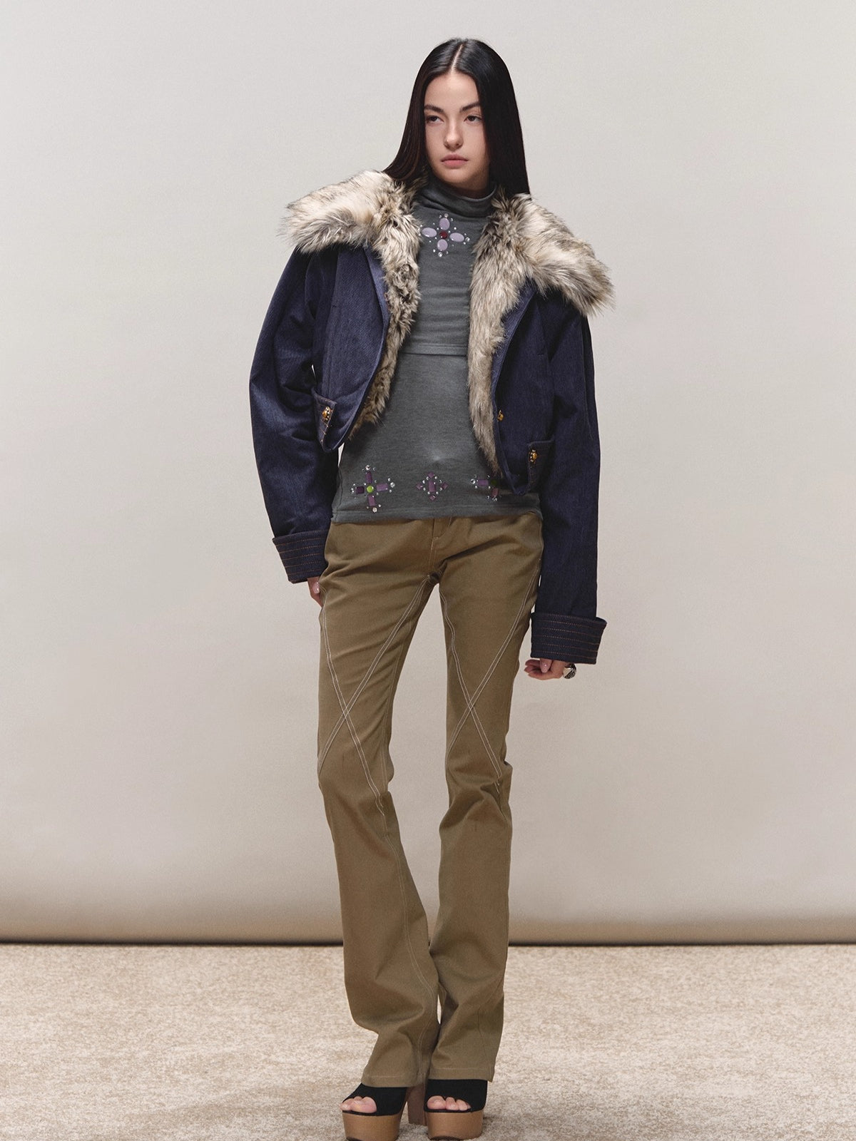 Fur-Collar Fitted Parka Jacket