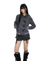 Striped Hooded Patchwork Cardigan