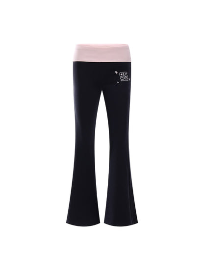 Contrast Waist Flared Pants
