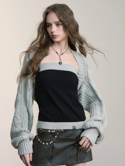 Colorblock Wool Bustier Set