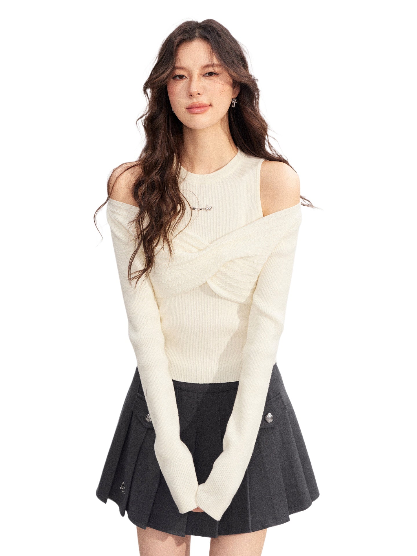 Bow Cable Knit Sweater Set