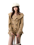 Khaki Lyocell Off Shoulder Trench
