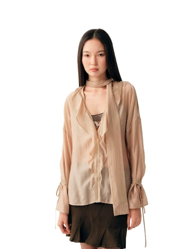 Champagne Cutout Zip Shirt