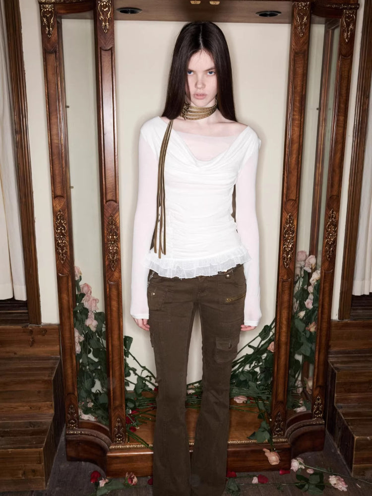 Draped Mesh Layered Top