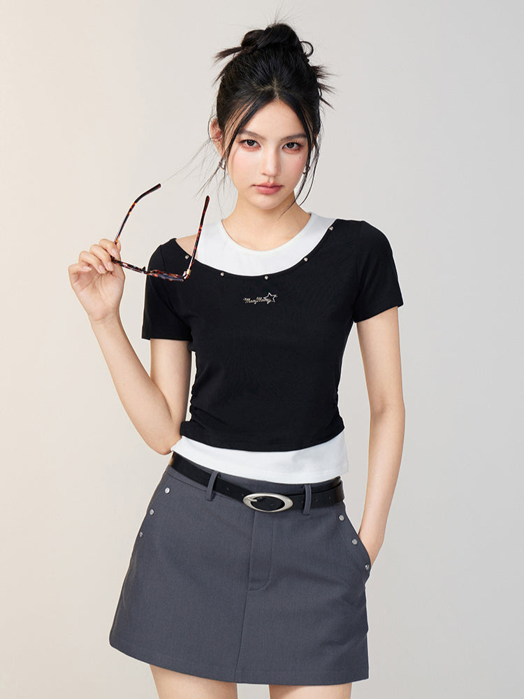 Faux Two-Piece Color-Blocked T-shirt