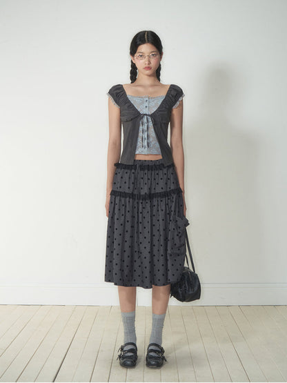 Fake Two-Piece Floral Lace Shirt Top