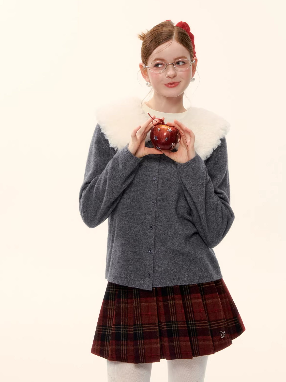 Wool Detachable Collar Knit Cardigan