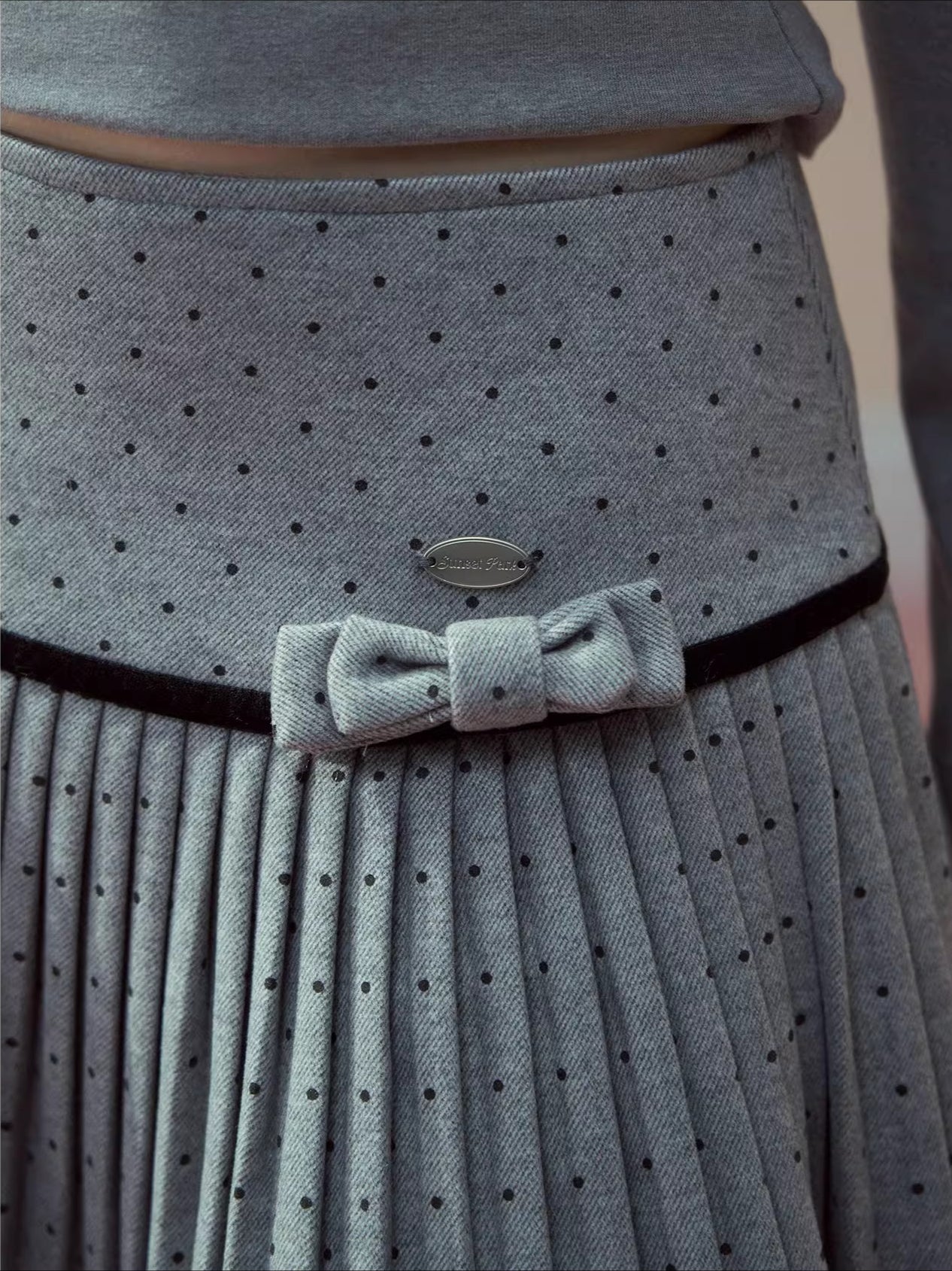 Polka-Dot Bow Pleated Skirt
