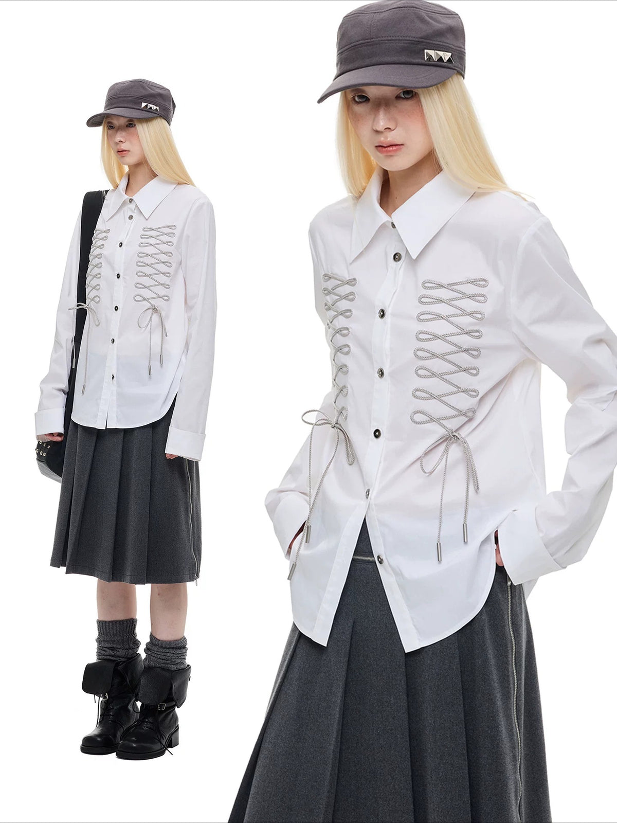 Lace-Up Bow Detail Relaxed Shirt
