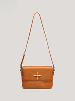 Compass Badge Patina Leather Shoulder Bag Medium Caramel Patina