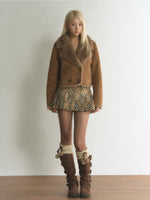Double-Breasted Faux Suede Fur Jacket
