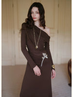 Asymmetric Off-Shoulder Wool Dress