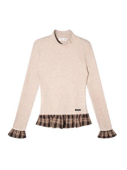 Mock Neck Plaid Trim Base Top