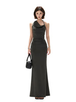 Gray Halter Knit Maxi Dress
