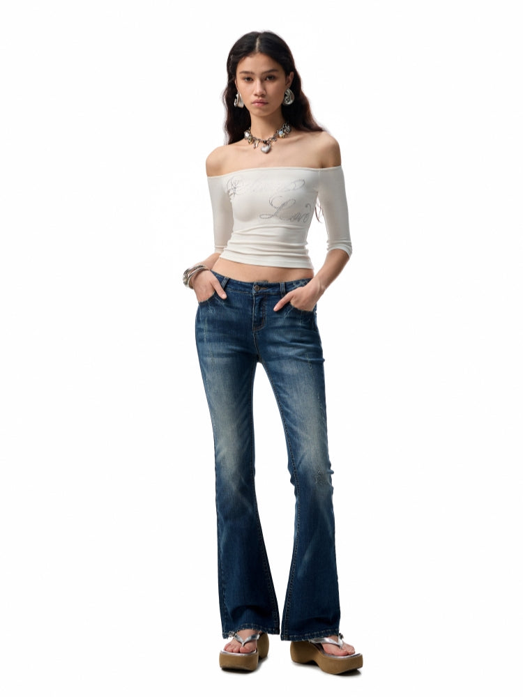 One-Shoulder Rhinestone Acetate Slim T-shirt