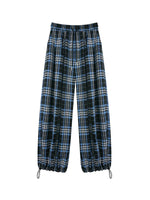 Vintage Plaid Drawstring Balloon Pants