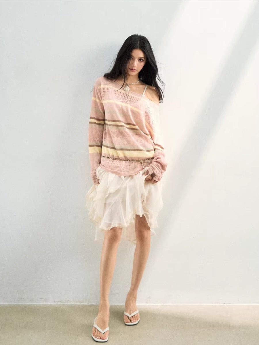 Stripe Openwork Knit Sweater