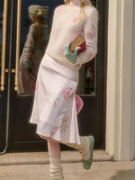Pink Rose Embroidered Knit Set