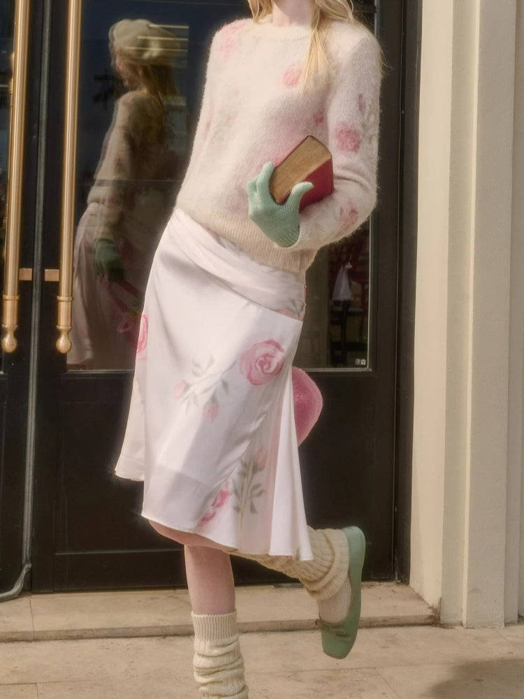 Pink Rose Embroidered Knit Set