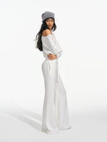 Off-Shoulder Sweatshirt & Flared Pants Set