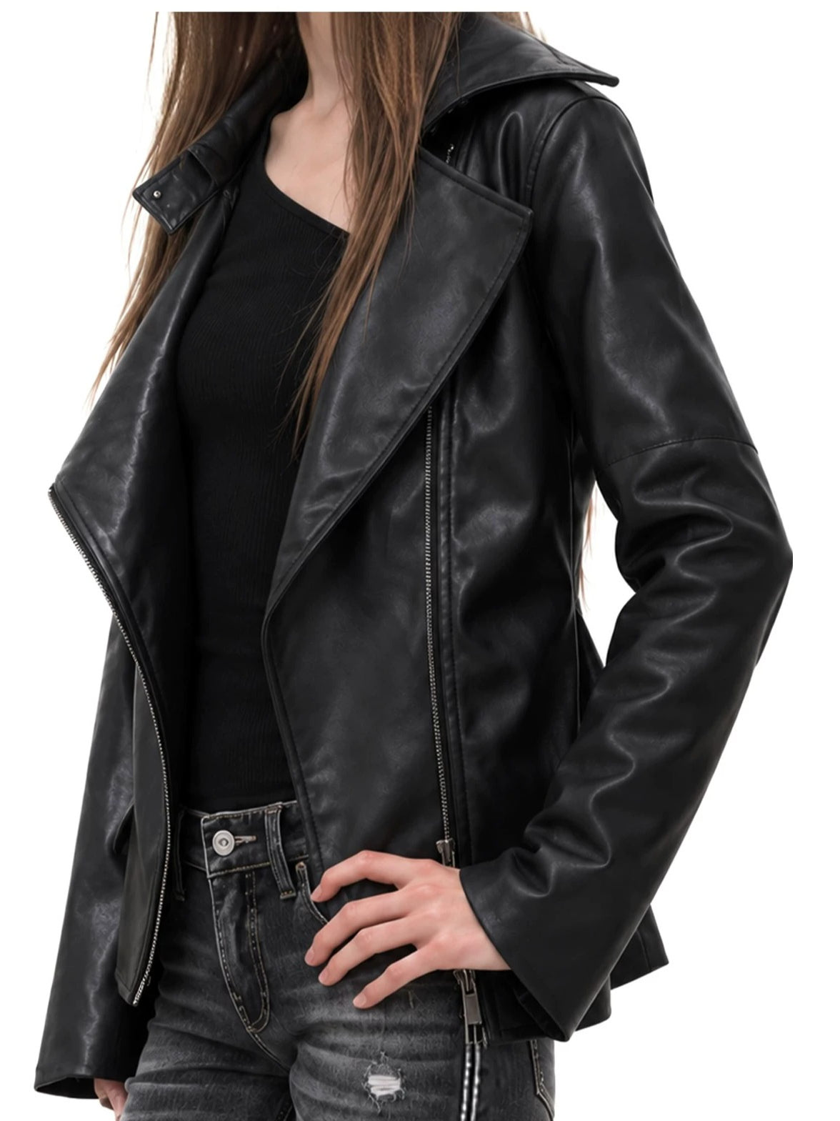 Napoleon Double Zipper Faux Leather Jacket