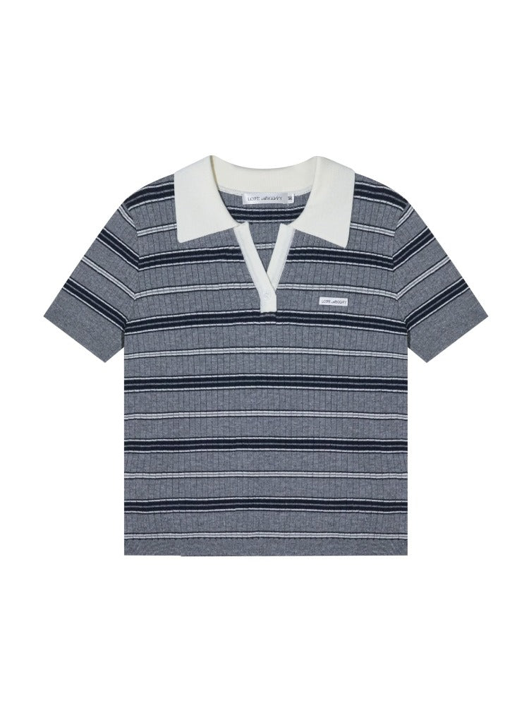 Stripe V-Neck Knit Polo