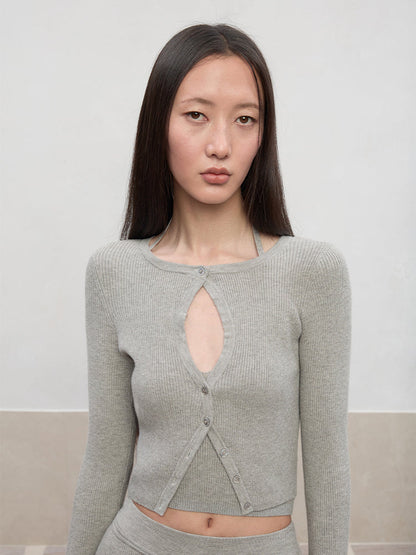 Hollow Spun Long-Sleeve Knit Cardigan