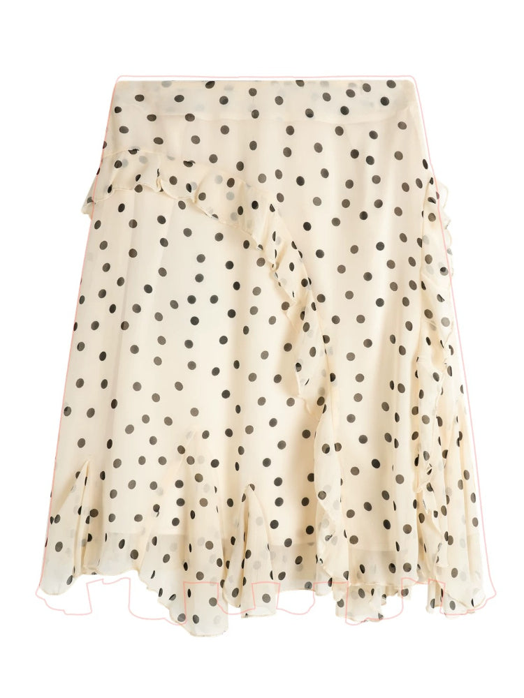Polka Dot Ruffle Midi Skirt