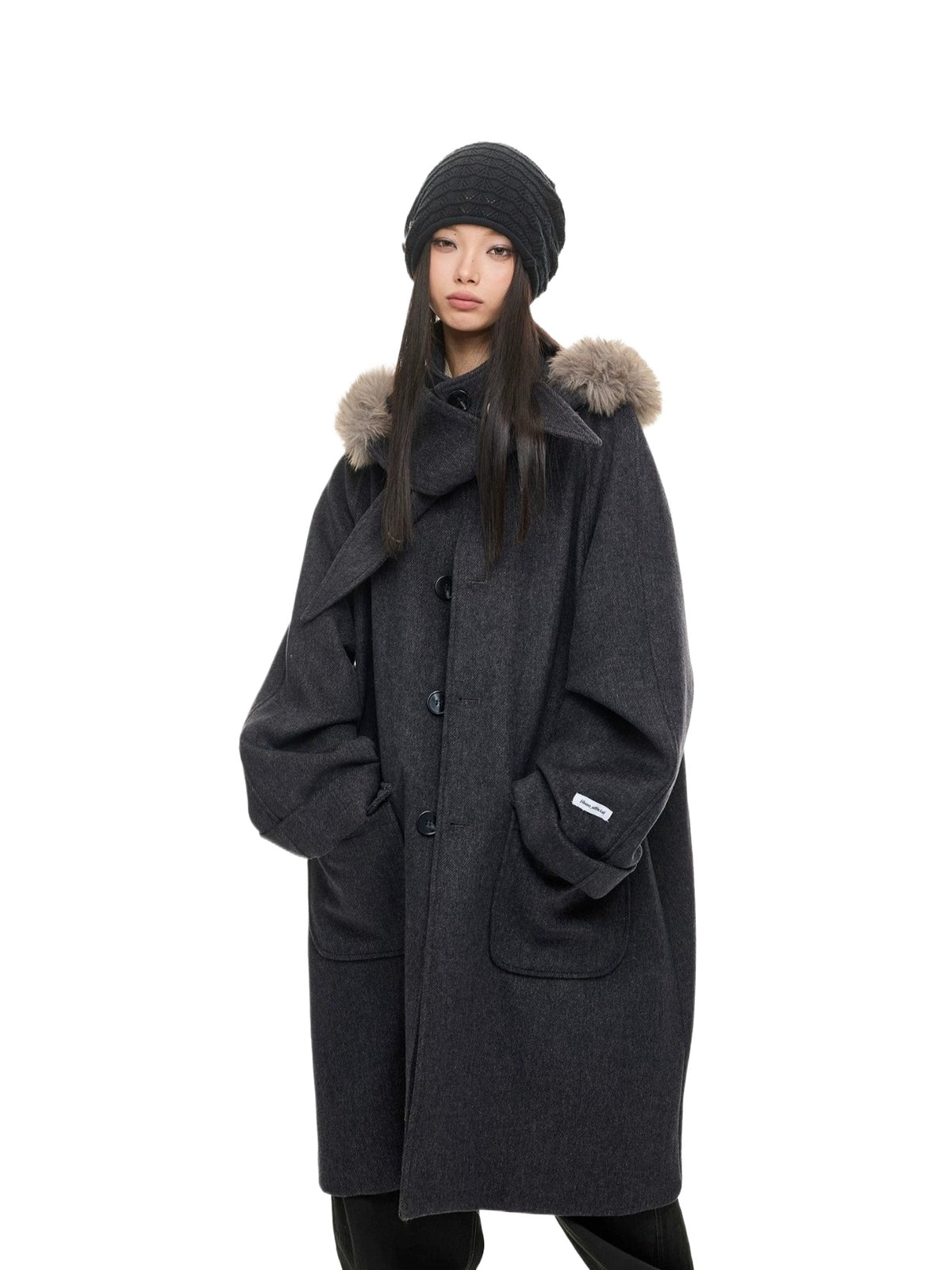 Hooded Wool Blend Long Coat