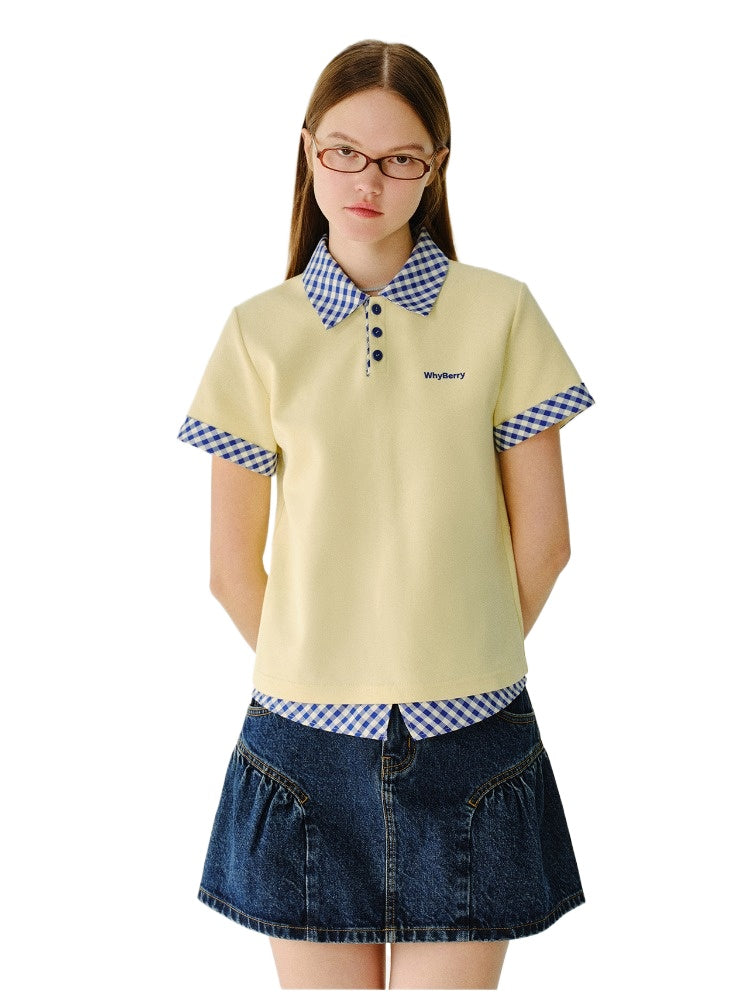 Yellow &amp; White Striped Faux-Layer Polo Shirt
