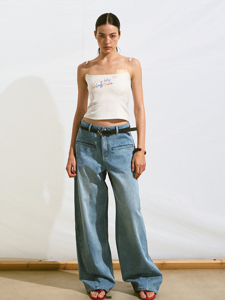 Loose Straight-Leg Denim Pants