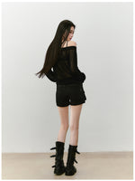Knitted Floral Convertible Hollow-out Coat