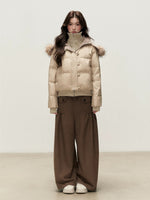 Vintage Brown Pleated Straight-Leg Pants