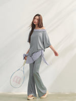 Checkered Asymmetric Shoulder Short-Sleeve T-Shirt & Pants Set