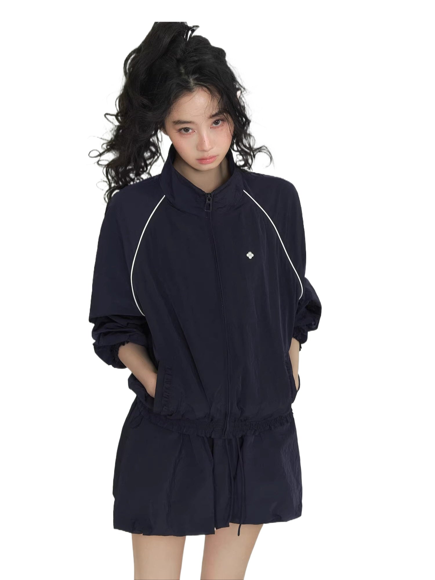 Floral Stand Collar Jacket &amp; Dress Set