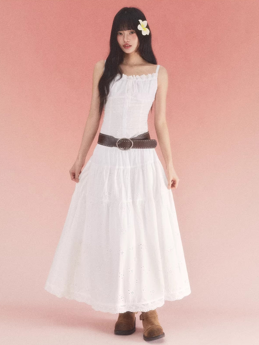 White Jacquard A-line Skirt