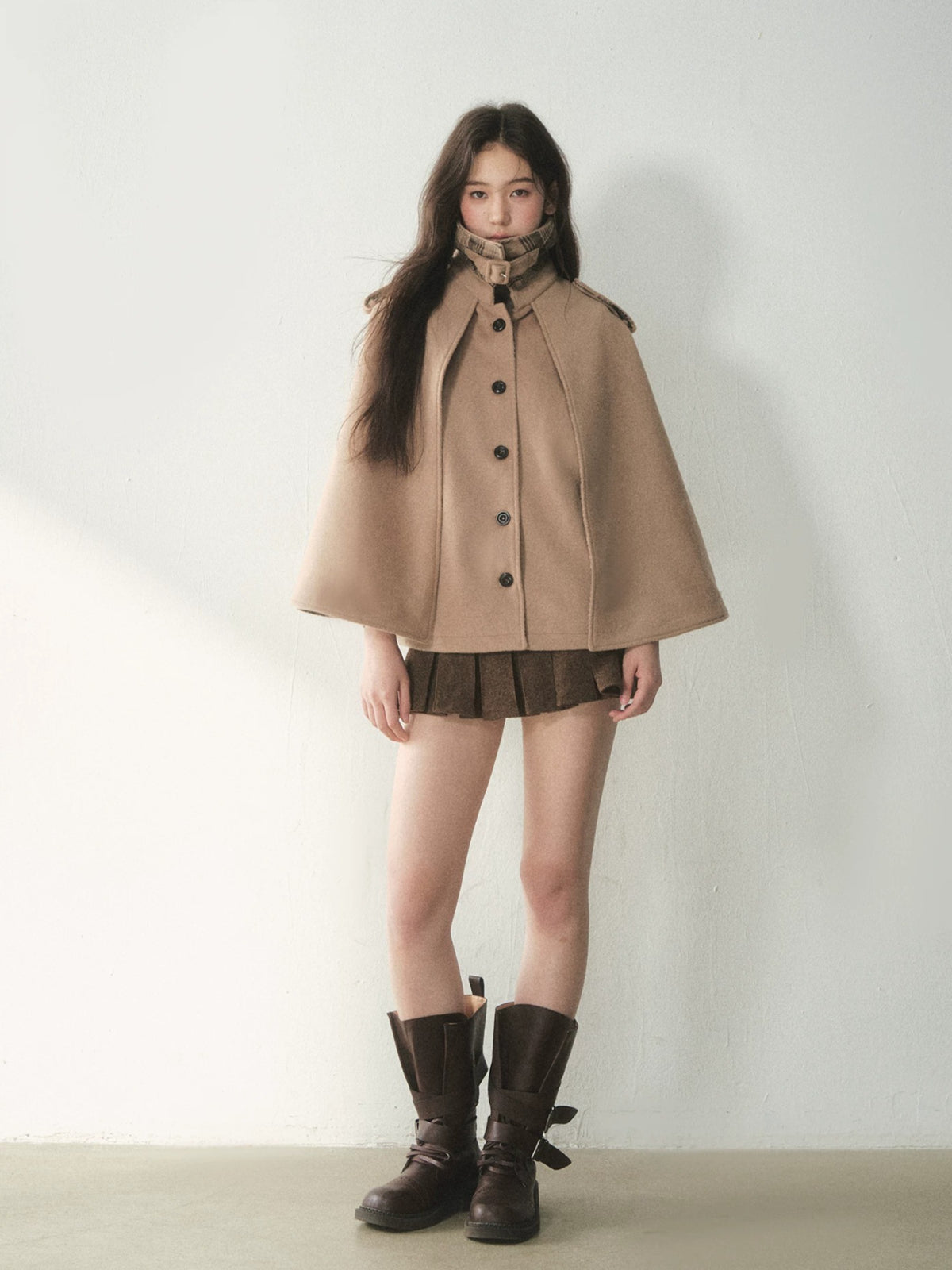 Vintage Plaid Panel Wool Cape Coat