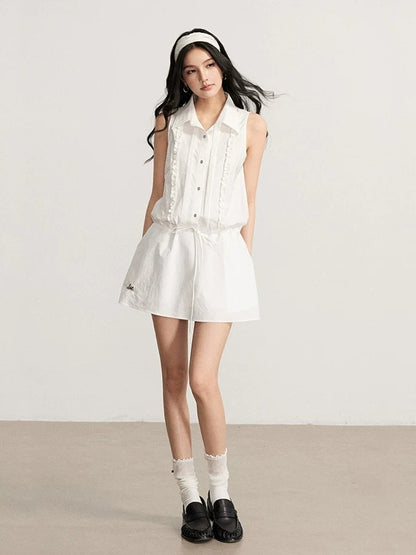 White Lace Tie Shirt Dress