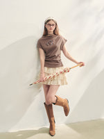 Elastic Pleated Crew Neck T-shirt