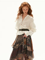 Layered Printed Ruffle Midi Skirt