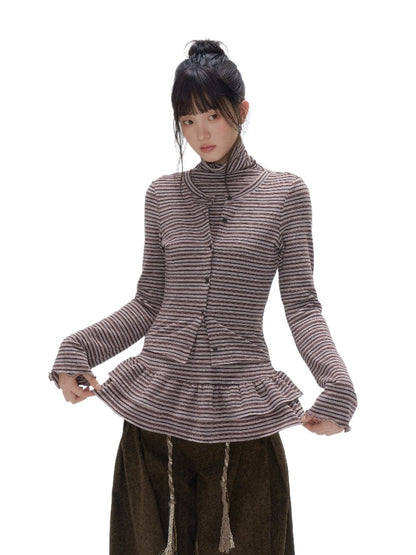 Ruffle Layered-Look Mock-Neck Top