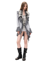 Grey Waisted Gradient‑Collar Cardigan