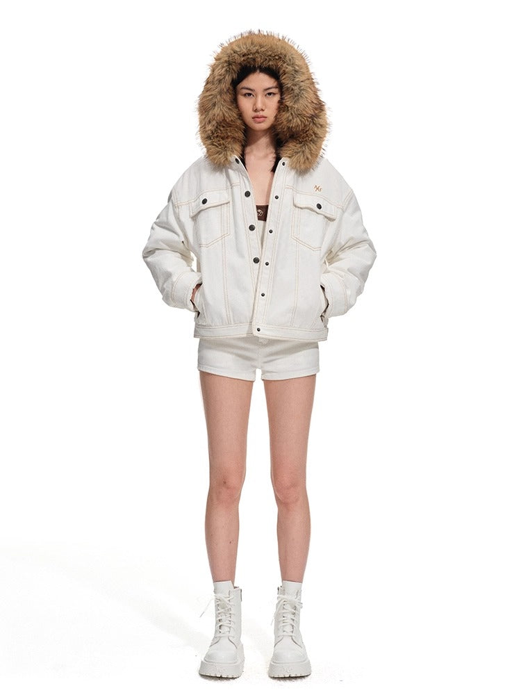 Polar Cotton Eco Fox Fur Collar Denim Jacket